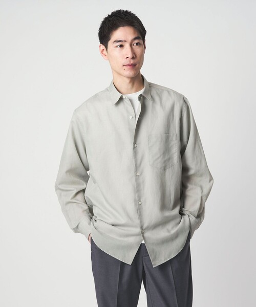 green label relaxing(グリーンレーベルリラクシング)の「ラミー ミックス ジャストルーズ 長袖 シャツ(シャツ/ブラウス・メンズ・コバルトブルー/ブラック/ライトグレー・XL/L/M/S)」の13枚目の写真