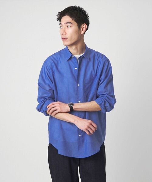 green label relaxing(グリーンレーベルリラクシング)の「ラミー ミックス ジャストルーズ 長袖 シャツ(シャツ/ブラウス・メンズ・コバルトブルー/ブラック/ライトグレー・XL/L/M/S)」の18枚目の写真