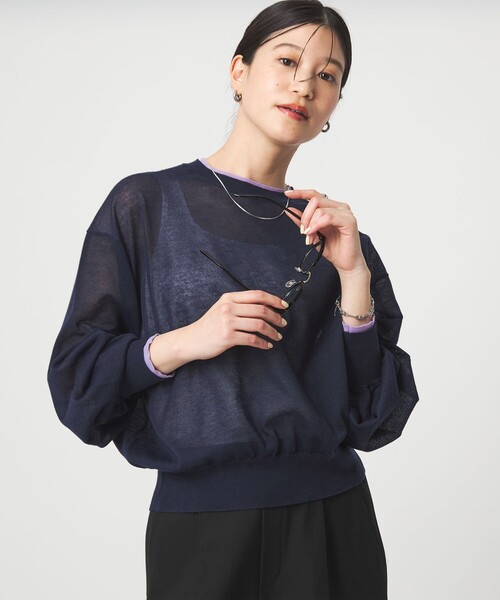 green label relaxing（グリーンレーベルリラクシング）の「【WEB限定】＜at ease＞バイカラー シアー ニット プルオーバー（ニット/セーター・レディース・ブラック/ライトブルー/ブラウン/ピンク/ケリーグリーン/ネイビー・FREE）」の5枚目の写真