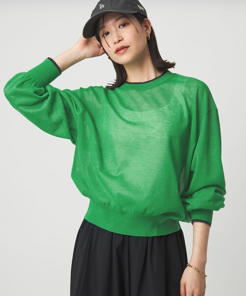 green label relaxing（グリーンレーベルリラクシング）の「【WEB限定】＜at ease＞バイカラー シアー ニット プルオーバー（ニット/セーター・レディース・ブラック/ライトブルー/ブラウン/ピンク/ケリーグリーン/ネイビー・FREE）」の4枚目の写真