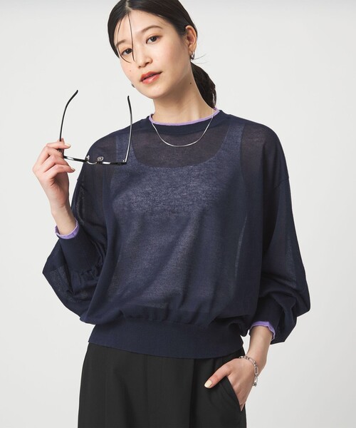 green label relaxing（グリーンレーベルリラクシング）の「【WEB限定】＜at ease＞バイカラー シアー ニット プルオーバー（ニット/セーター・レディース・ブラック/ライトブルー/ブラウン/ピンク/ケリーグリーン/ネイビー・FREE）」の7枚目の写真