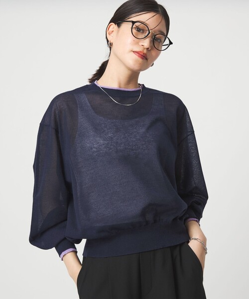 green label relaxing（グリーンレーベルリラクシング）の「【WEB限定】＜at ease＞バイカラー シアー ニット プルオーバー（ニット/セーター・レディース・ブラック/ライトブルー/ブラウン/ピンク/ケリーグリーン/ネイビー・FREE）」の9枚目の写真