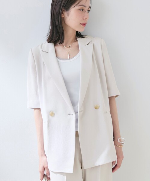 INDIVI(インディヴィ)の「【着る日傘】ハーフスリーブダブルジャケット(テーラードジャケット・レディース・ブラック/ネイビー/ライトグレー系5・36/38/40/03/05/13/15 /19)」の14枚目の写真