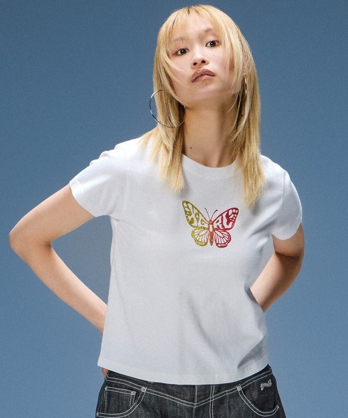 GRADIENT GLITTER BUTTERFLY S/S BABY TEE（Tシャツ/カットソー）｜X