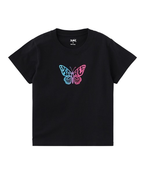 X-girl(エックスガール)の「GRADIENT GLITTER BUTTERFLY S/S BABY TEE(Tシャツ/カットソー・レディース・ブラック/オリーブ/ホワイト・S/M)」の2枚目の写真