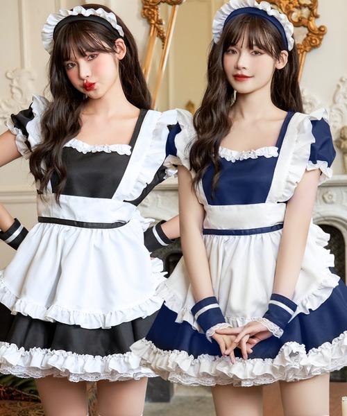 LunaBelle(ルナベル)の「【メイドコス4点セット】ミルクメイド 半袖(コスチューム/パーティーグッズ・レディース・ブラック/ネイビー・M/L/2L/S)」の3枚目の写真