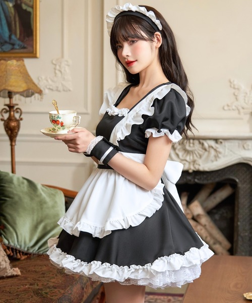 LunaBelle(ルナベル)の「【メイドコス4点セット】ミルクメイド 半袖(コスチューム/パーティーグッズ・レディース・ブラック/ネイビー・M/L/2L/S)」の4枚目の写真