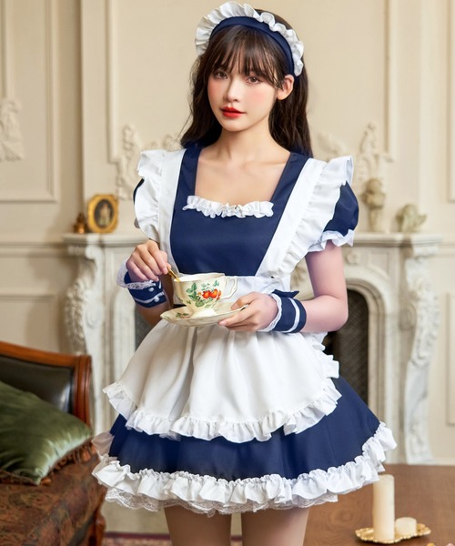 LunaBelle(ルナベル)の「【メイドコス4点セット】ミルクメイド 半袖(コスチューム/パーティーグッズ・レディース・ブラック/ネイビー・M/L/2L/S)」の10枚目の写真