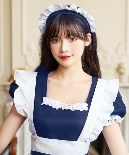 LunaBelle(ルナベル)の「【メイドコス4点セット】ミルクメイド 半袖(コスチューム/パーティーグッズ・レディース・ブラック/ネイビー・M/L/2L/S)」の13枚目の写真