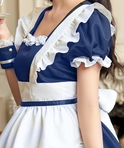 LunaBelle(ルナベル)の「【メイドコス4点セット】ミルクメイド 半袖(コスチューム/パーティーグッズ・レディース・ブラック/ネイビー・M/L/2L/S)」の14枚目の写真