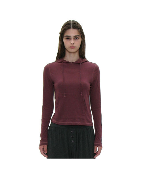 PARTIMENTO WOMEN（パルティメントウィメン）の「PWC ポケットフードパーカー ロングスリーブTシャツ_8カラー（パーカー・レディース・ライトグレー/アッシュグレー/グリーン/アイボリー/ブラック系その他/グレー系その他/バーガンディー/チャコール・SMALL/MEDIUM/LARGE）」の8枚目の写真