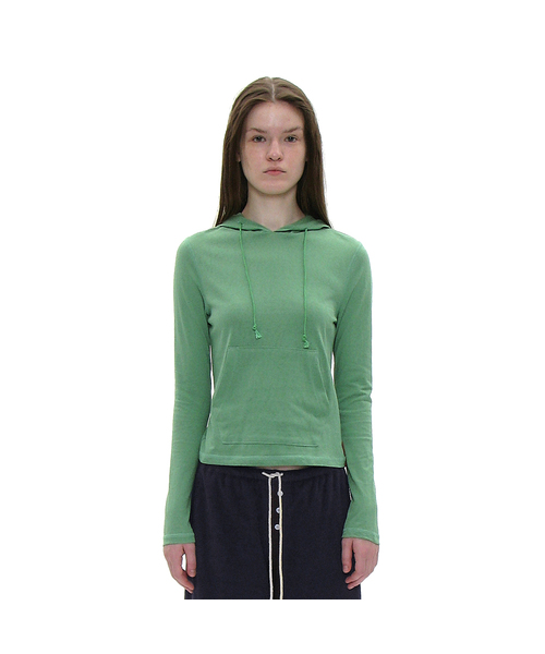 PARTIMENTO WOMEN（パルティメントウィメン）の「PWC ポケットフードパーカー ロングスリーブTシャツ_8カラー（パーカー・レディース・ライトグレー/アッシュグレー/グリーン/アイボリー/ブラック系その他/グレー系その他/バーガンディー/チャコール・SMALL/MEDIUM/LARGE）」の7枚目の写真