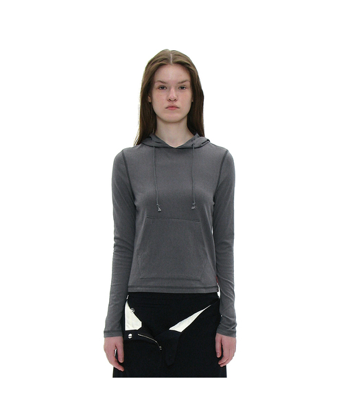 PARTIMENTO WOMEN（パルティメントウィメン）の「PWC ポケットフードパーカー ロングスリーブTシャツ_8カラー（パーカー・レディース・ライトグレー/アッシュグレー/グリーン/アイボリー/ブラック系その他/グレー系その他/バーガンディー/チャコール・SMALL/MEDIUM/LARGE）」の6枚目の写真