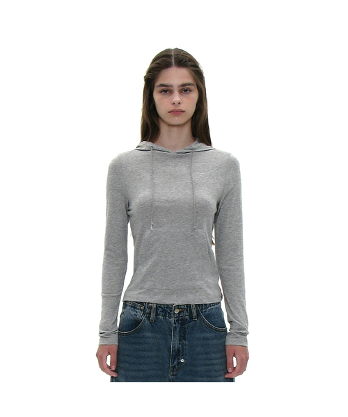 PARTIMENTO WOMEN（パルティメントウィメン）の「PWC ポケットフードパーカー ロングスリーブTシャツ_8カラー（パーカー・レディース・ライトグレー/アッシュグレー/グリーン/アイボリー/ブラック系その他/グレー系その他/バーガンディー/チャコール・SMALL/MEDIUM/LARGE）」の3枚目の写真