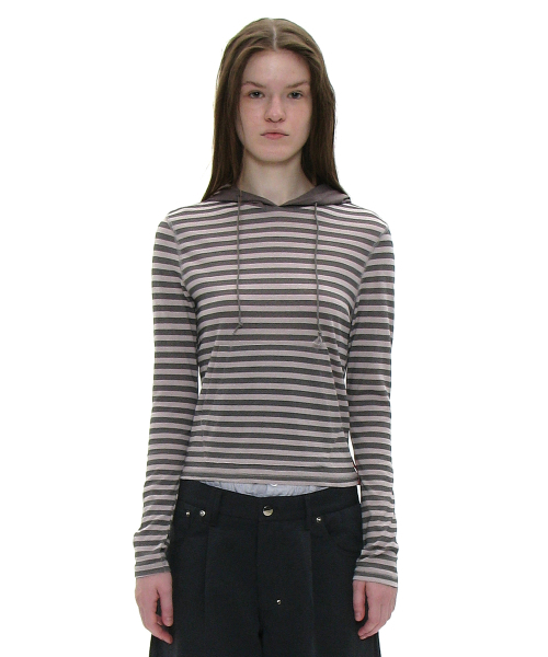 PARTIMENTO WOMEN（パルティメントウィメン）の「PWC ポケットフードパーカー ロングスリーブTシャツ_8カラー（パーカー・レディース・ライトグレー/アッシュグレー/グリーン/アイボリー/ブラック系その他/グレー系その他/バーガンディー/チャコール・SMALL/MEDIUM/LARGE）」の9枚目の写真