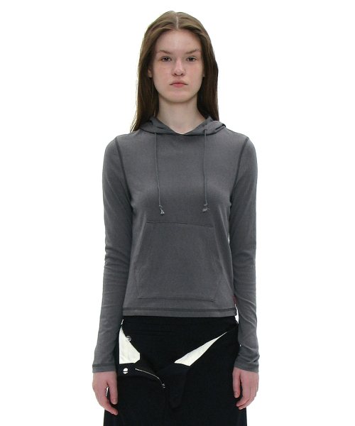 PARTIMENTO WOMEN（パルティメントウィメン）の「PWC ポケットフードパーカー ロングスリーブTシャツ_8カラー（パーカー・レディース・ライトグレー/アッシュグレー/グリーン/アイボリー/ブラック系その他/グレー系その他/バーガンディー/チャコール・SMALL/MEDIUM/LARGE）」の11枚目の写真