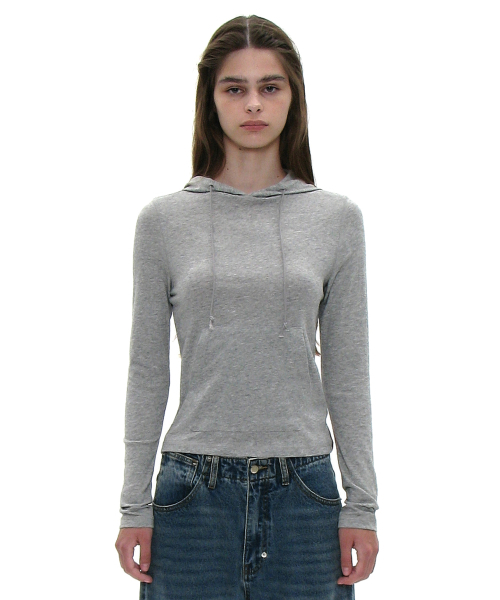 PARTIMENTO WOMEN（パルティメントウィメン）の「PWC ポケットフードパーカー ロングスリーブTシャツ_8カラー（パーカー・レディース・ライトグレー/アッシュグレー/グリーン/アイボリー/ブラック系その他/グレー系その他/バーガンディー/チャコール・SMALL/MEDIUM/LARGE）」の13枚目の写真