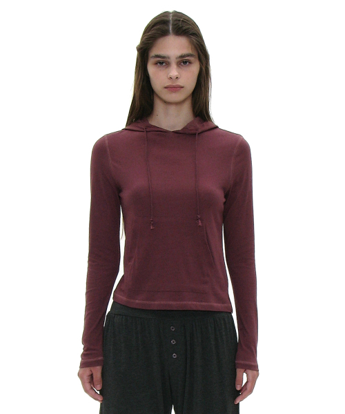PARTIMENTO WOMEN（パルティメントウィメン）の「PWC ポケットフードパーカー ロングスリーブTシャツ_8カラー（パーカー・レディース・ライトグレー/アッシュグレー/グリーン/アイボリー/ブラック系その他/グレー系その他/バーガンディー/チャコール・SMALL/MEDIUM/LARGE）」の14枚目の写真