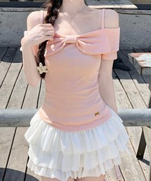 Tシャツ/カットソー（ピンク/桃色系・オフショルダー）ファッション