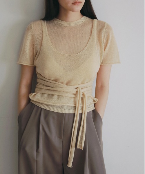 anuke（アンヌーク）の「Wrapcami Layered Knit（ニット/セーター・レディース・チャコールグレー/クリーム・FREE）」の2枚目の写真