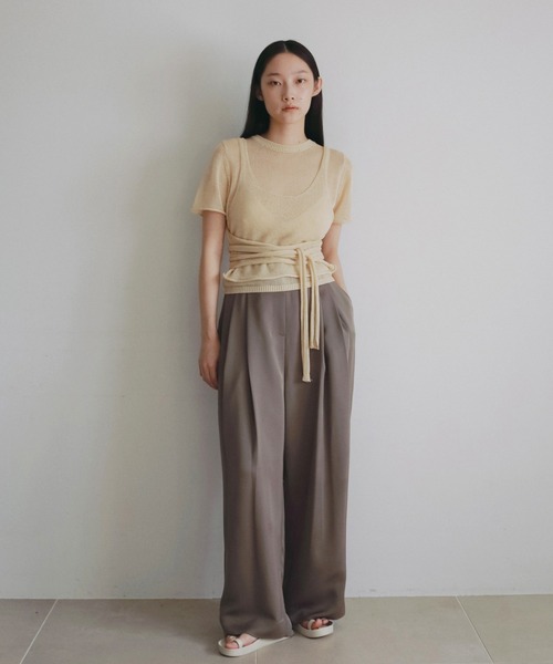 anuke（アンヌーク）の「Wrapcami Layered Knit（ニット/セーター・レディース・チャコールグレー/クリーム・FREE）」の6枚目の写真