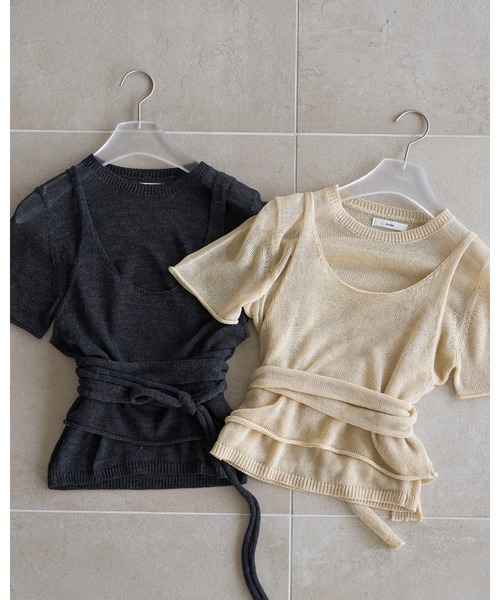 anuke（アンヌーク）の「Wrapcami Layered Knit（ニット/セーター・レディース・チャコールグレー/クリーム・FREE）」の13枚目の写真