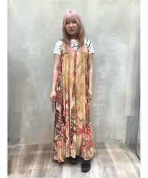 フラワープリントフリルキャミミニワンピ