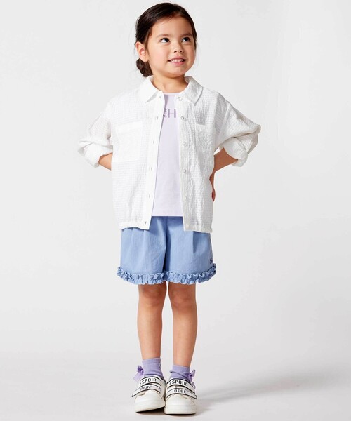 BeBe(ベベ)の「シアーチェックオーバーシャツ+ロゴ半袖Tシャツセット(100~160cm)(シャツ/ブラウス・キッズ・ブルー/ホワイト・130cm/150cm/140cm)」の5枚目の写真