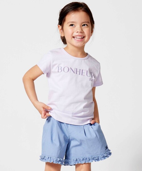 BeBe(ベベ)の「シアーチェックオーバーシャツ+ロゴ半袖Tシャツセット(100~160cm)(シャツ/ブラウス・キッズ・ブルー/ホワイト・130cm/150cm/140cm)」の7枚目の写真