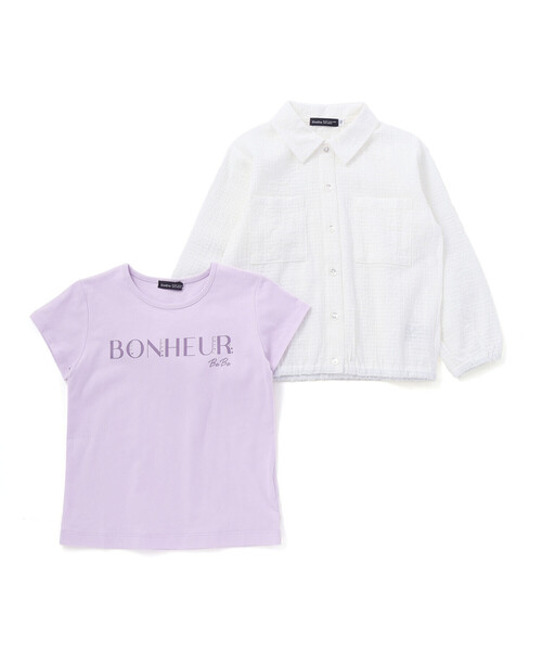BeBe(ベベ)の「シアーチェックオーバーシャツ+ロゴ半袖Tシャツセット(100~160cm)(シャツ/ブラウス・キッズ・ブルー/ホワイト・130cm/150cm/140cm)」の11枚目の写真