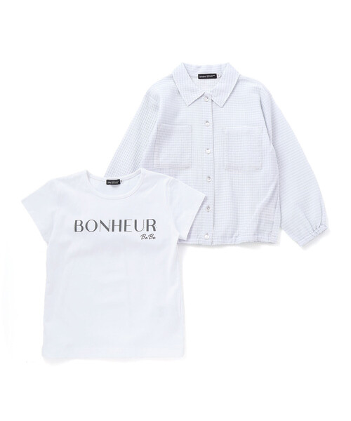 BeBe(ベベ)の「シアーチェックオーバーシャツ+ロゴ半袖Tシャツセット(100~160cm)(シャツ/ブラウス・キッズ・ブルー/ホワイト・130cm/150cm/140cm)」の14枚目の写真