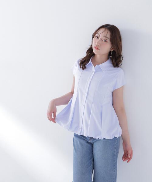 NATURAL BEAUTY BASIC(ナチュラルビューティーベーシック)の「バルーンヘムシャツ(シャツ/ブラウス・レディース・ブルー/オフホワイト/ネイビー/ピンク・FREE)」の3枚目の写真
