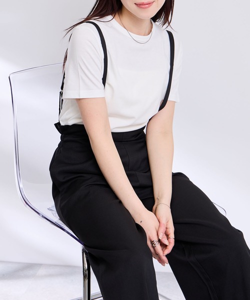 Mac-House(マックハウス)の「Free nature リネンライク サロペット Tシャツ アンサンブル(アンサンブル・レディース・ブラック/ブラウン/チャコールグレー・L/M)」の9枚目の写真