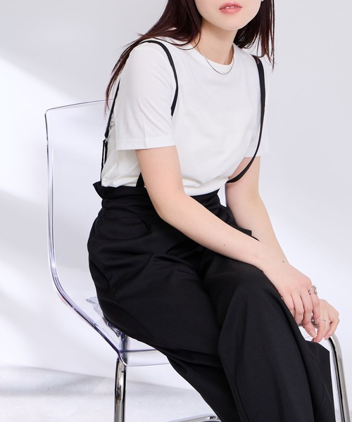 Mac-House(マックハウス)の「Free nature リネンライク サロペット Tシャツ アンサンブル(アンサンブル・レディース・ブラック/ブラウン/チャコールグレー・L/M)」の11枚目の写真
