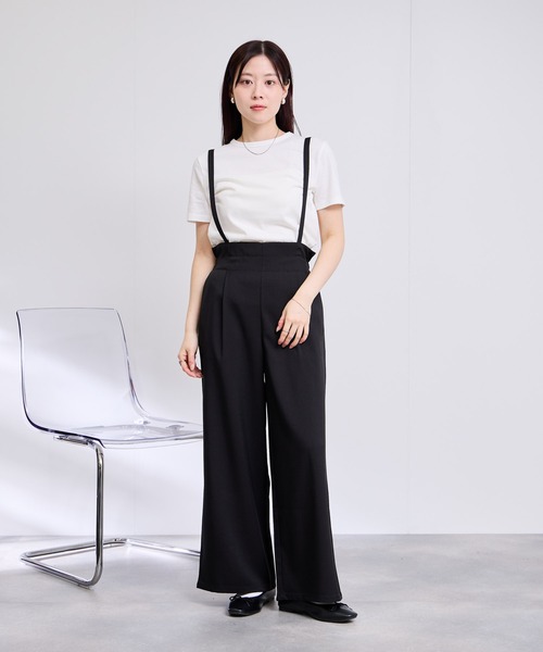 Mac-House(マックハウス)の「Free nature リネンライク サロペット Tシャツ アンサンブル(アンサンブル・レディース・ブラック/ブラウン/チャコールグレー・L/M)」の12枚目の写真