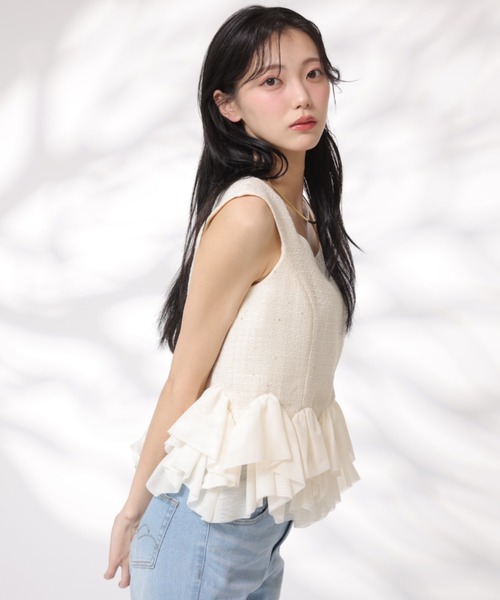 チュールラッフルツィードトップス（シャツ/ブラウス）｜Rirandture