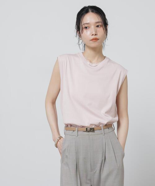 NANO universe(ナノユニバース)の「Anti Soaked(R) 汗染み防止カラフルノースリTシャツ(Tシャツ/カットソー・レディース・ブルーグレー/ライトイエロー/レッド/ブラウン/ライトピンク・FREE)」の5枚目の写真