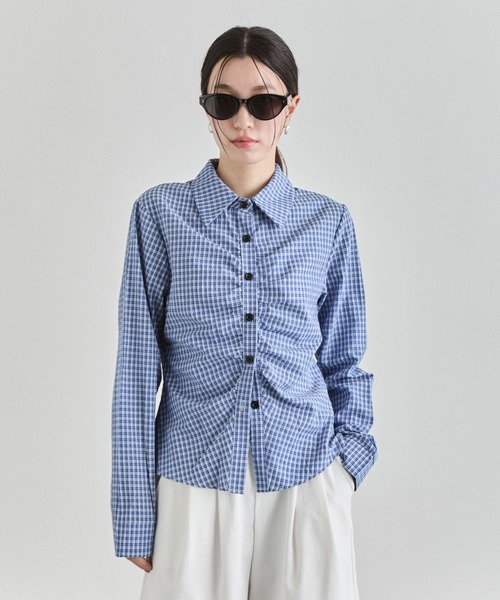 NUJOH(ヌゾ)の「Check Shirring Fit Shirt / チェックシャーリングフィットシャツ(シャツ/ブラウス・レディース・ブルー/アイボリー/チャコールグレー・FREE)」の19枚目の写真