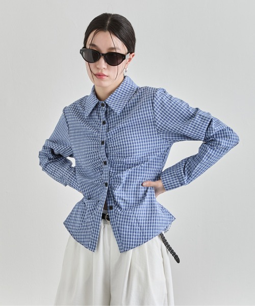 NUJOH(ヌゾ)の「Check Shirring Fit Shirt / チェックシャーリングフィットシャツ(シャツ/ブラウス・レディース・ブルー/アイボリー/チャコールグレー・FREE)」の17枚目の写真