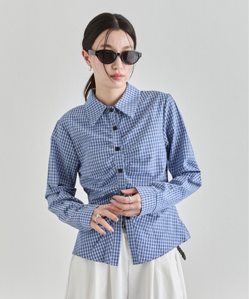 NUJOH(ヌゾ)の「Check Shirring Fit Shirt / チェックシャーリングフィットシャツ(シャツ/ブラウス・レディース・ブルー/アイボリー/チャコールグレー・FREE)」の18枚目の写真