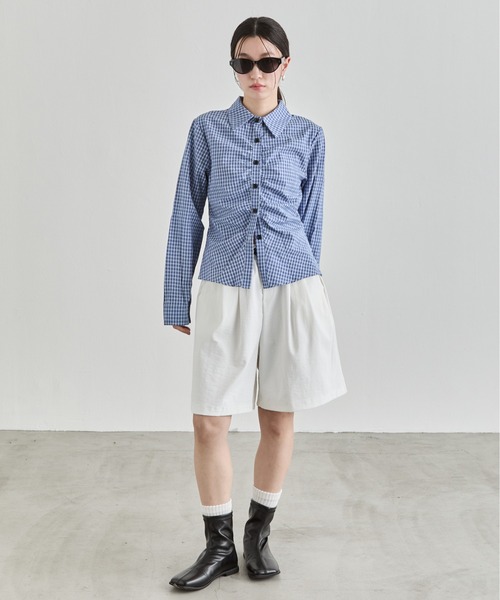 NUJOH(ヌゾ)の「Check Shirring Fit Shirt / チェックシャーリングフィットシャツ(シャツ/ブラウス・レディース・ブルー/アイボリー/チャコールグレー・FREE)」の10枚目の写真
