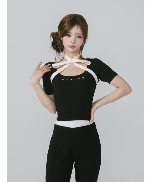 Darich ダーリッチ ホルターリボンロゴニットセットアップ ブラック ホルターリボンロゴニットセットアップ – Darich