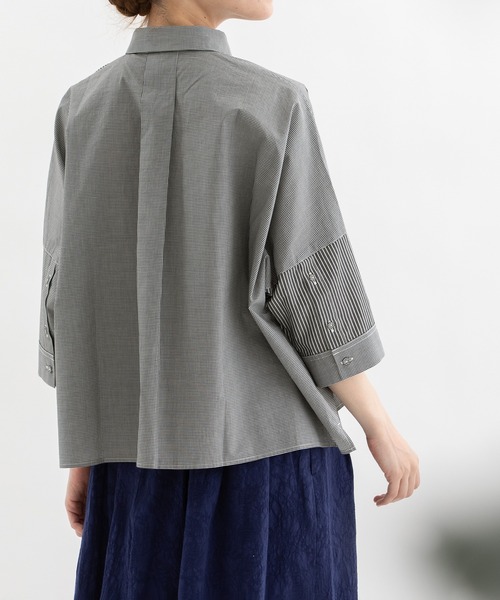 nop de nod(ノップドゥノッド)の「miscクロップド6分袖ワイドシャツ(シャツ/ブラウス・レディース・ブルー/オフホワイト/スミクロ・3)」の6枚目の写真