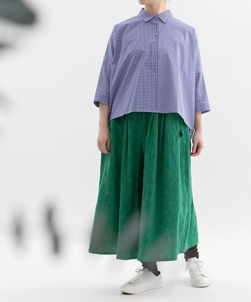 nop de nod(ノップドゥノッド)の「miscクロップド6分袖ワイドシャツ(シャツ/ブラウス・レディース・ブルー/オフホワイト/スミクロ・3)」の8枚目の写真