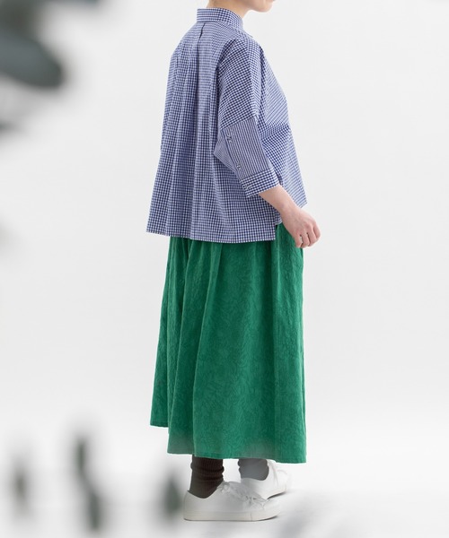 nop de nod(ノップドゥノッド)の「miscクロップド6分袖ワイドシャツ(シャツ/ブラウス・レディース・ブルー/オフホワイト/スミクロ・3)」の9枚目の写真