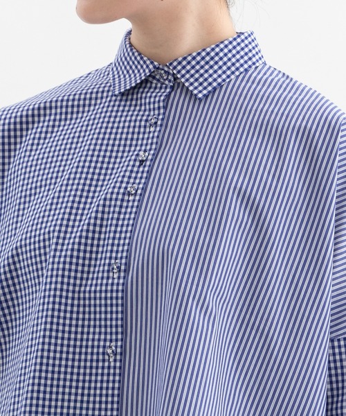 nop de nod(ノップドゥノッド)の「miscクロップド6分袖ワイドシャツ(シャツ/ブラウス・レディース・ブルー/オフホワイト/スミクロ・3)」の14枚目の写真
