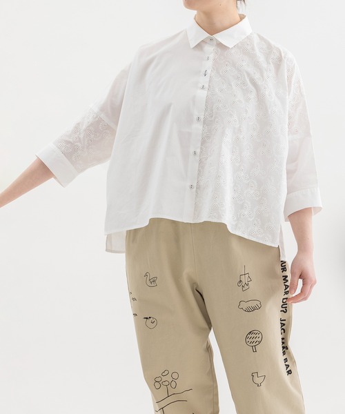 nop de nod(ノップドゥノッド)の「miscクロップド6分袖ワイドシャツ(シャツ/ブラウス・レディース・ブルー/オフホワイト/スミクロ・3)」の18枚目の写真