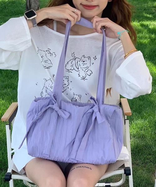 VIBGYOR(ヴィブジョー)の「Mignonjour/リボンギャザートートバッグ M2909(トートバッグ・レディース・レッド/ブラック/パープル・FREE)」の6枚目の写真