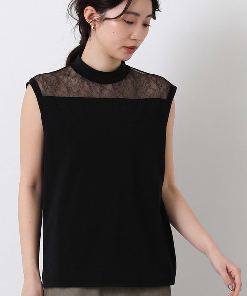 Boutique Ordinary（ブティークオーディナリー）の「レース切替ハイネックノースリカットソー（Tシャツ/カットソー・レディース・ホワイト/ブラック・FREE）」の2枚目の写真