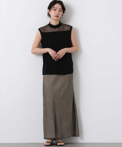 Boutique Ordinary（ブティークオーディナリー）の「レース切替ハイネックノースリカットソー（Tシャツ/カットソー・レディース・ホワイト/ブラック・FREE）」の11枚目の写真